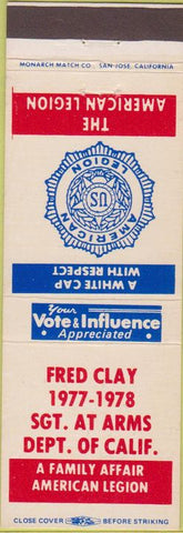 Matchbook Cover - Matchbook Cover American Legion Stanton CA election