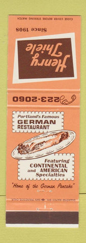 Matchbook Cover - Henry Thiele German Restaurant Portland OR