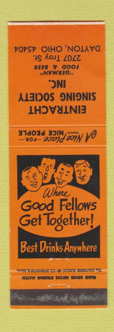 Matchbook Cover - Eintracht Singing Society Dayton OH ORANGE