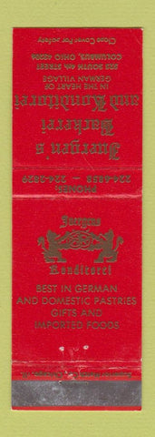 Matchbook Cover - Juergen's Backerei and Konditorei German Columbus OH WORN RED
