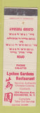 Matchbook Cover - Lychee Gardens Chinese Restaurant Rochester NY CREASE