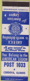Matchbook Cover - Matchbook Cover American Legion Cordova IL