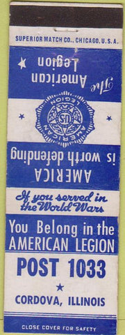 Matchbook Cover - Matchbook Cover American Legion Cordova IL