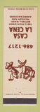 Matchbook Cover - Casa Le Cena Mexican Restaurant Bothell WA