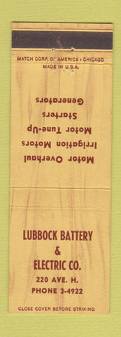 Matchbook Cover - Lubbock Battery Electric TX