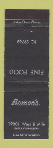 Matchbook Cover - Romeo's Restaurant Detroit MI
