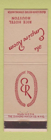 Matchbook Cover - Rice Hotel Houston TX #2 TAN