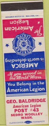 Matchbook Cover - Matchbook Cover American Legion Sedro Woolley WA