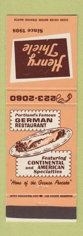 Matchbook Cover - Henry Thiele German Restaurant Portland OR