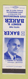Matchbook Cover - Sidney Baker Stat erep Election