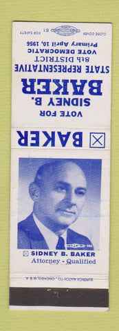 Matchbook Cover - Sidney Baker Stat erep Election