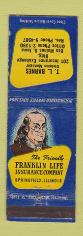 Matchbook Cover - Ben Franklin Insurance TL Barnes Des Moines IA WEAR