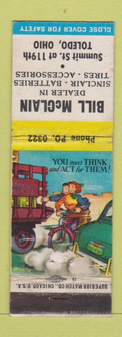 Matchbook Cover - Bill McClain Sinclair oil gas Toledo OH WORN