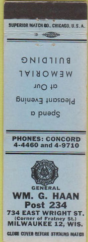 Matchbook Cover - Matchbook Cover American Legion Milwaukee WI