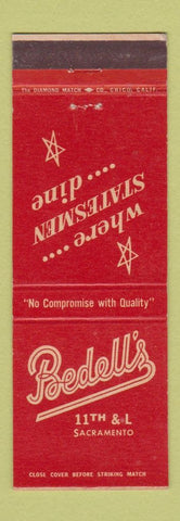 Matchbook Cover - Bedell's Restaurant Sacramento CA #1