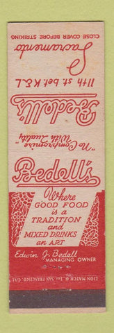 Matchbook Cover - BEdell's Restaurant Sacramento CA #2