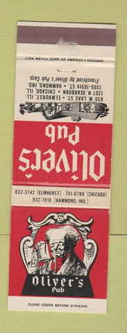 Matchbook Cover - Oliver's Pub Elmhurst Chicago IL Hammond IN