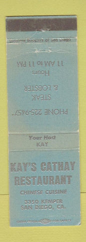 Matchbook Cover - Kay's Cathay Restaurant San Diego CA Chinese WEAR