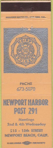 Matchbook Cover - Matchbook Cover American Legion Newport Beach CA peach
