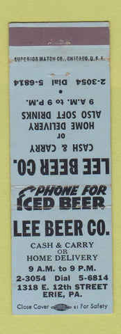 Matchbook Cover - Lee Beer Liquor Erie PA