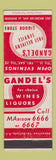 Matchbook Cover - Gandel's Liquor Store Buffalo NY