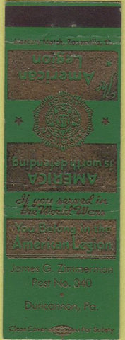 Matchbook Cover - Matchbook Cover American Legion Duncannon PA wear