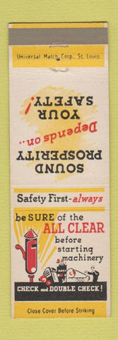 Matchbook Cover - Safety All Clear Bemis Bro Bags Bemiston AL