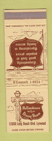 Matchbook Cover - Hollandease Dining Room Lynwood CA