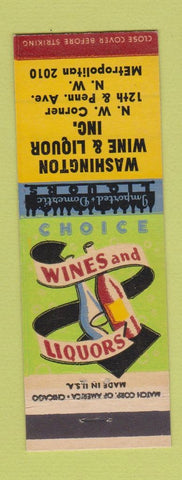 Matchbook Cover - Washington Wine and Liquor Washington DC?