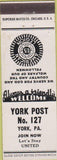 Matchbook Cover - Matchbook Cover American Legion York PA