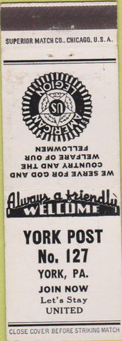 Matchbook Cover - Matchbook Cover American Legion York PA