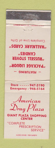 Matchbook Cover - American Drug Plaza WEAR