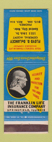 Matchbook Cover - Benjamin Franklin Insurance Floyd DeLancey Central City NE