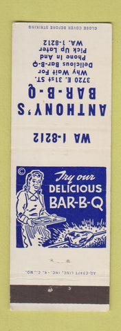 Matchbook Cover - Anthony BBQ girlie