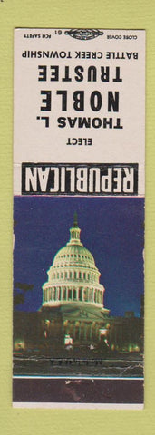 Matchbook Cover - Thomas Noble Trustee Battle Creek Township MI