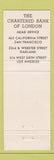 Matchbook Cover - Chartered Bank of London San Francisco Los Angeles Oakland CA