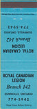 Matchbook Cover - Matchbook Cover Royal Canadian Legion Dunnville ON blue