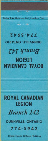 Matchbook Cover - Matchbook Cover Royal Canadian Legion Dunnville ON blue