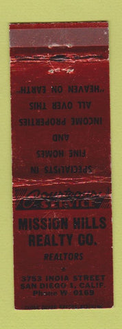 Matchbook Cover - Mission Hills Real Estate San Diego CA WEAR