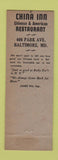 Matchbook Cover - China Inn Chinese Baltimore MD WEAR