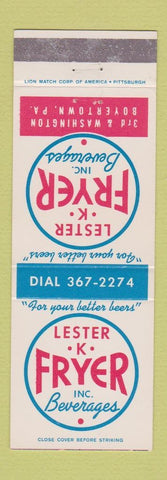 Matchbook Cover - Lester K Fryer Beverages Boyertown PA