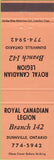 Matchbook Cover - Matchbook Cover Royal Canadian Legion Dunnville ON orange