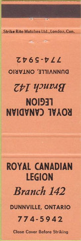 Matchbook Cover - Matchbook Cover Royal Canadian Legion Dunnville ON orange