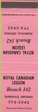 Matchbook Cover - Matchbook Cover Royal Canadian Legion Dunnville ON pink