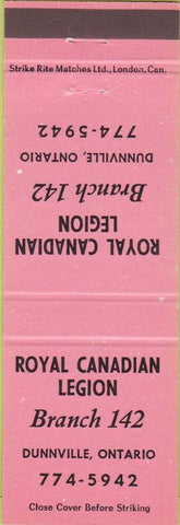 Matchbook Cover - Matchbook Cover Royal Canadian Legion Dunnville ON pink
