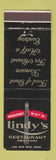 Matchbook Cover - Lindy's Restaurant New York City