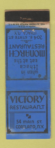Matchbook Cover - Victory Restaurant Cortland NY Monarch Ithaca NY WORN