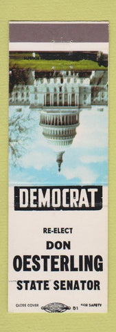Matchbook Cover - Don Oesterling State Senator Election Butler PA Pennsylvania