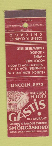Matchbook Cover - Gastis Restaurant Smorgasbord Chicago IL