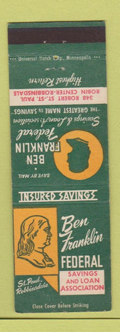 Matchbook Cover - Ben Franklin Federal Savings St Paul MN Robbinsdale